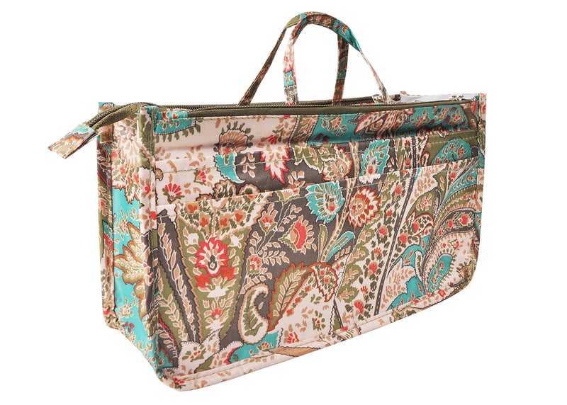 Vercord Patterned Purse Handbag Tote Pocketbook Bag Organizer Insert with Zipper Handle for Women Medium Peacock Flower - Image 1